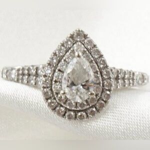 Zales Disney Enchanted Fine Jewelry Ariel Pear Halo Engagement Ring 14k WG Sz 7